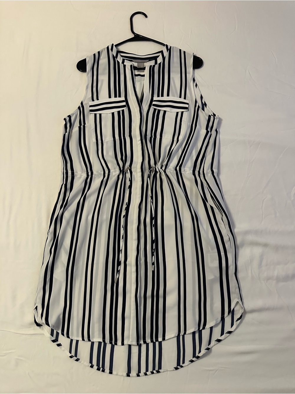 H&M Black & White Striped Drawstring Tunic Dress